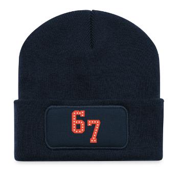 6 7 – Trendy minimalist text design, - Recycled Patch Beanie - french navy - Front