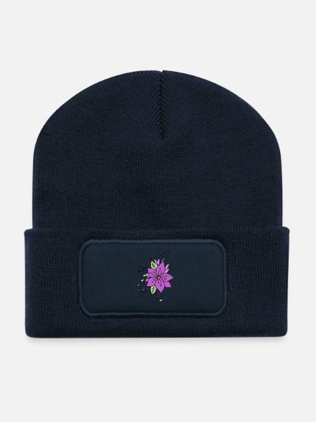 Hibiscus Flower - Recycled Patch Beanie - french navy