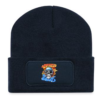 Schädel Rentner 2026 Neon Graffiti Pop-Art  - Recycelte Patch Beanie - French Navy - Vorne