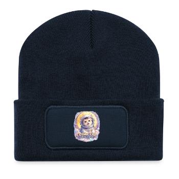 Cosmic Cat - Cute Cat in Space - Recycelte Patch Beanie - French Navy - Vorne