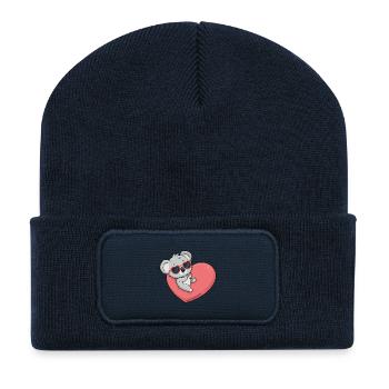 Koala Coeur Lunettes - Beanie recyclé à patch - bleu marine - Devant