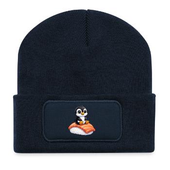Pinguine Sushi Japanisches Essen Roher Fisch - Recycelte Patch Beanie - French Navy - Vorne
