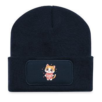Cute Kitten Heart LOVE - Recycled Patch Beanie - french navy - Front