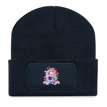 Anniversaire de la licorne – 6 ans - Beanie recyclé à patch - bleu marine - Devant
