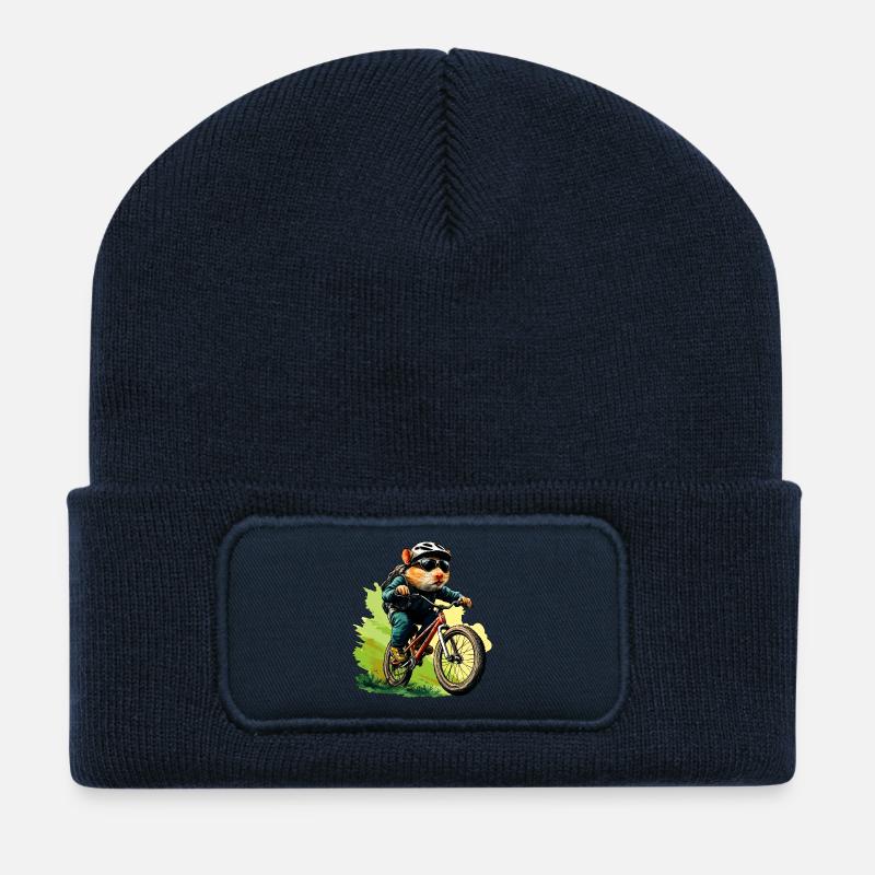 Hamster Mountain Bike / Biker Hamster - Recycled Patch Beanie - french navy