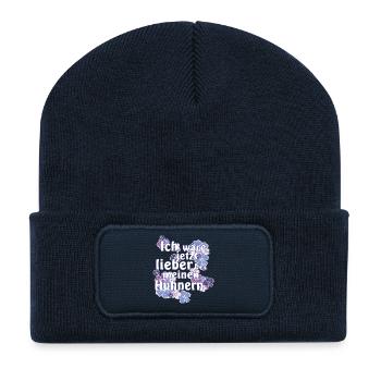 Ich wär jetzt lieber bei Hühnern - Recycelte Patch Beanie - French Navy - Vorne