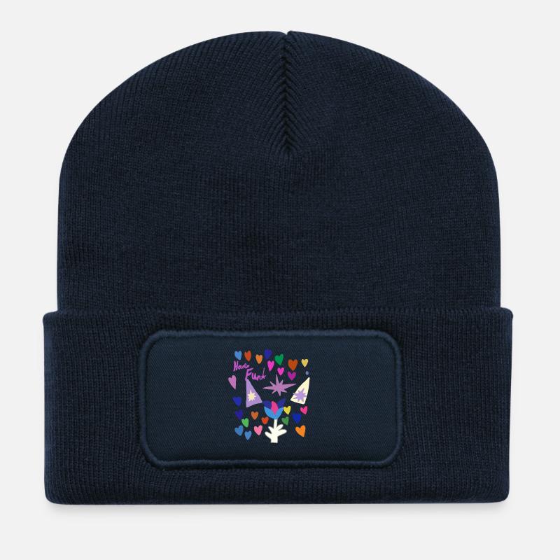 Colorful Hearts and Wand Whimsy - Recycled Patch Beanie - french navy