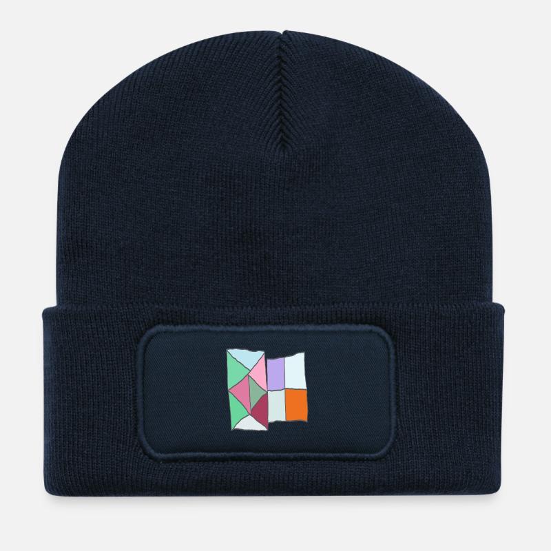 Geometric Quilt Block Mosaic - Recycled Patch Beanie - french navy