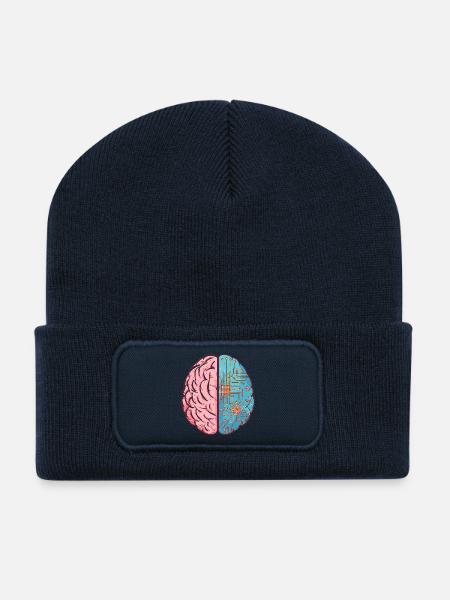 Human Intelligence meets AI – Brain Tech Design - Recycelte Patch Beanie - French Navy