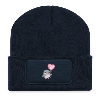 Süße Taube mit Herzballon Somebirdy liebt dich - Recycelte Patch Beanie - French Navy - Vorne