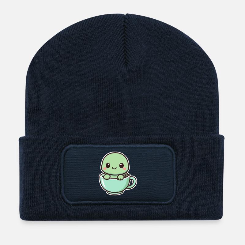 Süße Schildkröte - Kawaii Stil - Recycelte Patch Beanie - French Navy