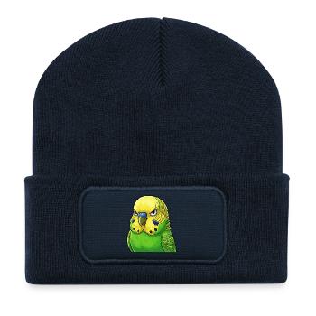 Jaune vert perruche vibrant - Beanie recyclé à patch - bleu marine - Devant