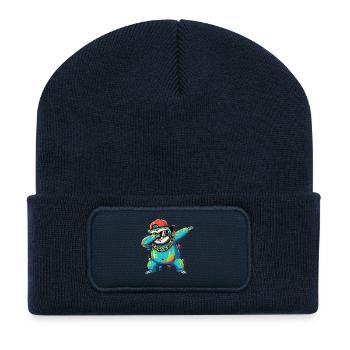 Dabbing Sloth with Cap Street Art Design - Recycled Patch Beanie - french navy - Front
