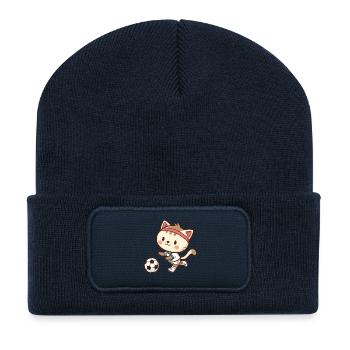 Adorable Footballer Cat - Recycled Patch Beanie - french navy - Front
