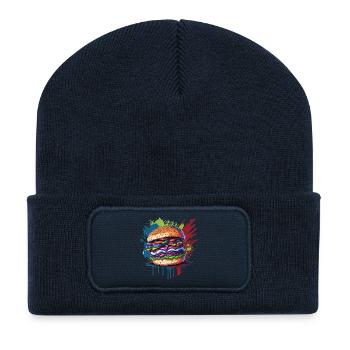 Burger - Hamburger - Fastfood - Recycelte Patch Beanie - French Navy - Vorne