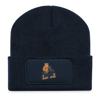 Suffer Now Enjoy Later Cycling Bear Sticker - Recycled Patch Beanie - french navy - Front
