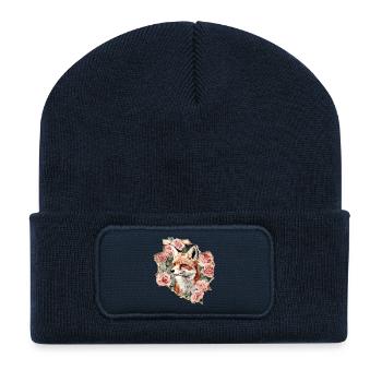 Fuchs mit Rosen - Recycelte Patch Beanie - French Navy - Vorne