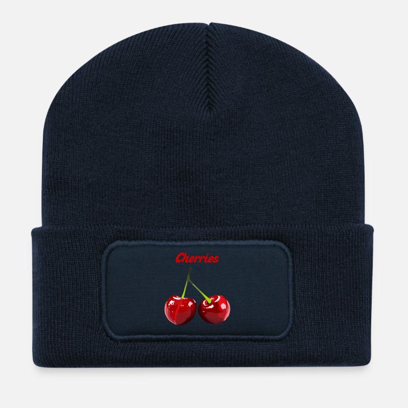 Cherries Retro Print - Recycled Patch Beanie - french navy