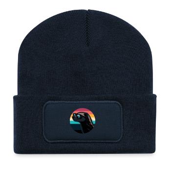 Ferret silhouette retro rainbow - Recycled Patch Beanie - french navy - Front