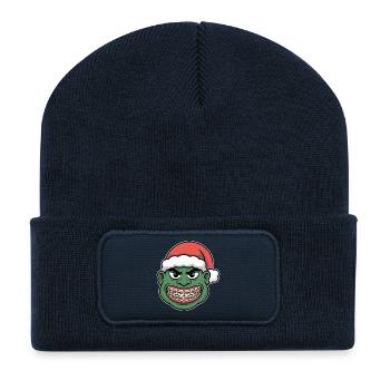 Green Santa Braces Grin - Recycled Patch Beanie - french navy - Front