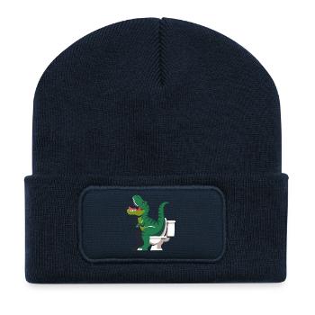 Dinosaure rugissant sur les toilettes - Beanie recyclé à patch - bleu marine - Devant