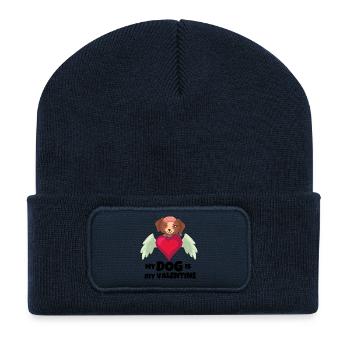 Cute Angel Dog Heart – Puppy Love Wings - Recycelte Patch Beanie - French Navy - Vorne
