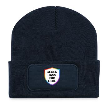 Bouclier contre la haine pour l’amour - Beanie recyclé à patch - bleu marine - Devant