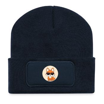 Fox badge in black glasses - Recycled Patch Beanie - french navy - Front