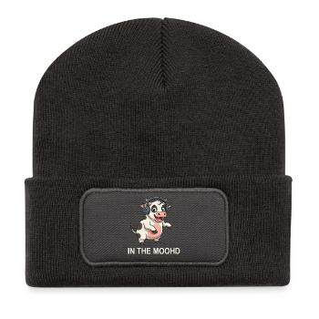 Tanzende Kuh mit DJ Stimmung Lustige Sprüche - Recycelte Patch Beanie - Dunkelgrau - Vorne