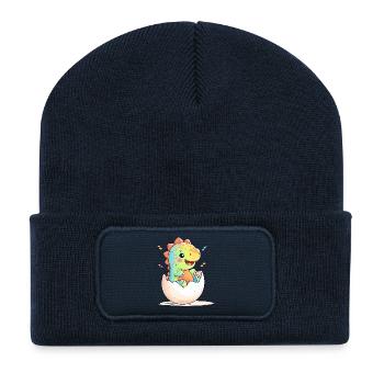 Cheerful dino chick from the egg - Recycled Patch Beanie - french navy - Front