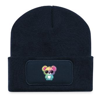 Regenbogen-Neon-Koala mit Brille - Recycelte Patch Beanie - French Navy - Vorne