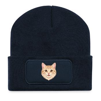 Cute Happy Cartoon Ginger Cat Face - Recycled Patch Beanie - french navy - Front