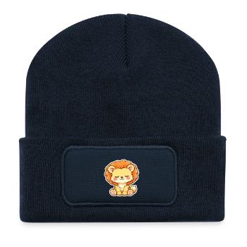 Cute baby Lion Cub Kawaii - Recycled Patch Beanie - french navy - Front
