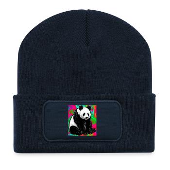 panda - Beanie recyclé à patch - bleu marine - Devant