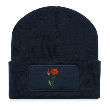 Geometric Poppy Low Poly Floral Design - Recycled Patch Beanie - french navy - Front