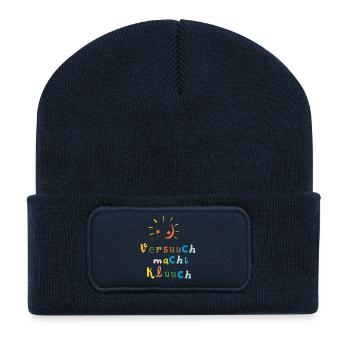 Sonniges Wortspiel: Versuch macht Kluch - Recycelte Patch Beanie - French Navy - Vorne