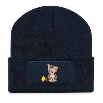 Kitten with chicks - Recycled Patch Beanie - french navy - Front