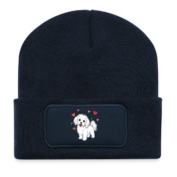 Malteser_Hund_stehend_Herz_weiss - Recycelte Patch Beanie - French Navy - Vorne