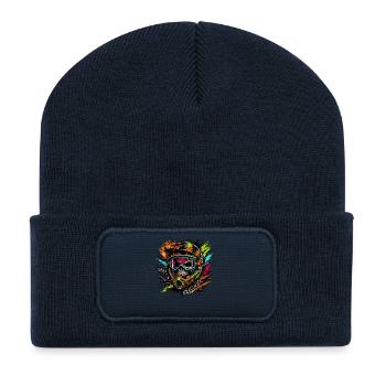 Conception du crâne de casque de motocross - Beanie recyclé à patch - bleu marine - Devant
