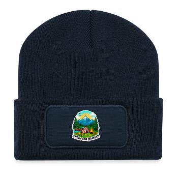 Camping Glück - Recycelte Patch Beanie - French Navy - Vorne
