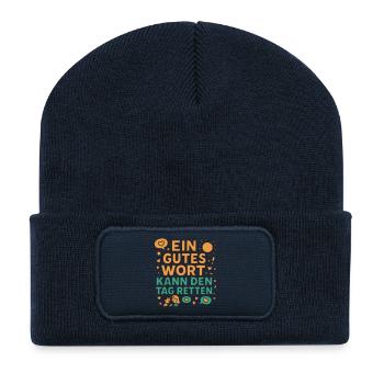 Gutes Wort rettet den Tag - Recycelte Patch Beanie - French Navy - Vorne