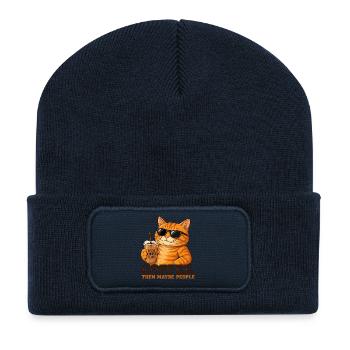 Kaffee, dann vielleicht Menschen - Recycelte Patch Beanie - French Navy - Vorne