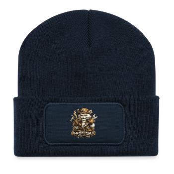 Zorniger Handwerkerkater mit Werkzeug - Recycelte Patch Beanie - French Navy - Vorne