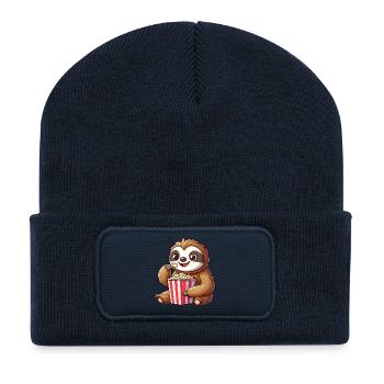 Faultier Popcorn Kino Filme Lustig Niedlich Cool - Recycelte Patch Beanie - French Navy - Vorne