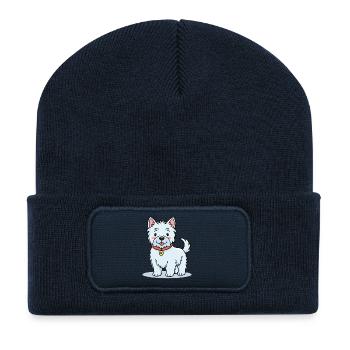 Kleiner West Highland-Terrier (Comic) - Recycelte Patch Beanie - French Navy - Vorne