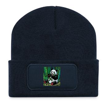 Panda in the Bamboo Forest – Bright Colors - Recycled Patch Beanie - french navy - Front