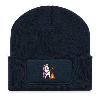 Funny Unicorn Camping Mishap - Recycled Patch Beanie - french navy - Front
