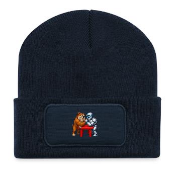 Robot nerveux de bras de fer de bouledogue - Beanie recyclé à patch - bleu marine - Devant
