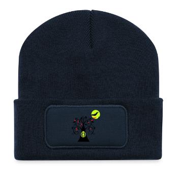 Baum mit Eule Halloween - Recycelte Patch Beanie - French Navy - Vorne