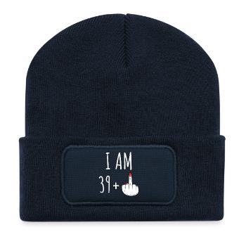 39 Plus 40 Geburtstag Frau Frecher Spruch - Recycelte Patch Beanie - French Navy - Vorne